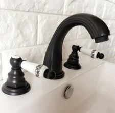 Oil Rubbed Bronze Widespread 3 Hole Basin Faucet Bathroom Tub Sink Mixer Tap