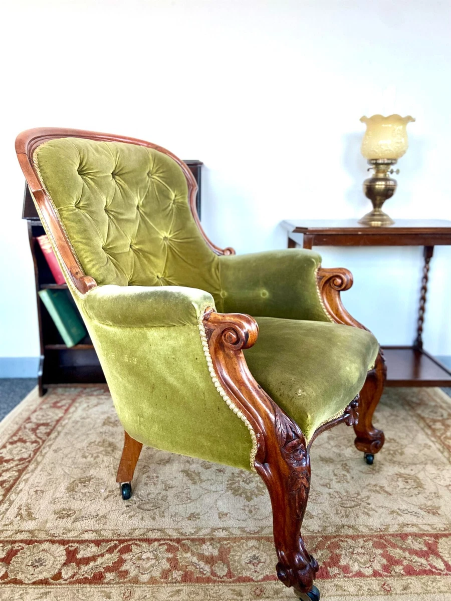 Antique Victorian Grandfather Chair Dates From Around The 1837s 1900s Green