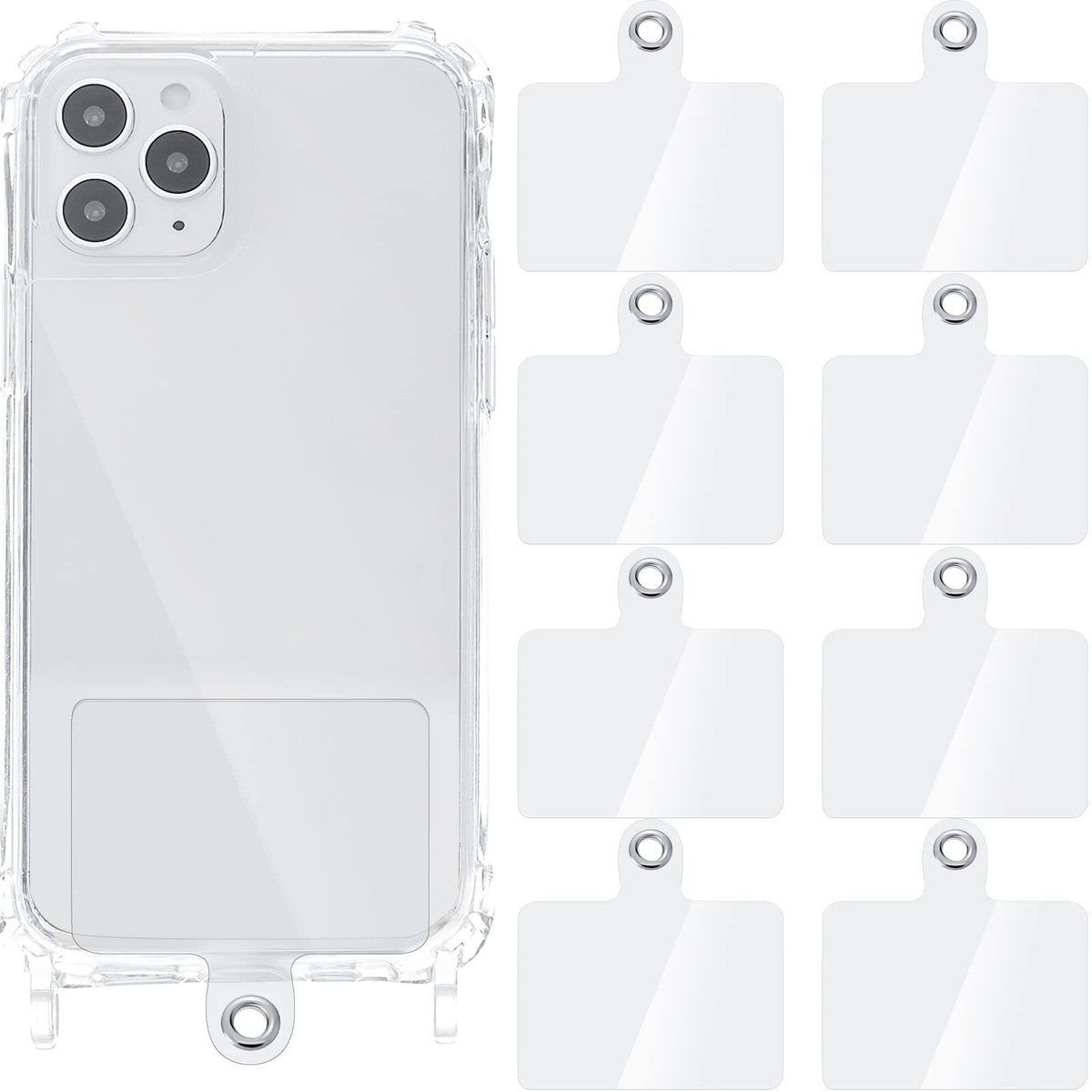 8pcs Universal Phone Tether Tab Phone Lanyard Replacement Patches w/ Metal  Ring