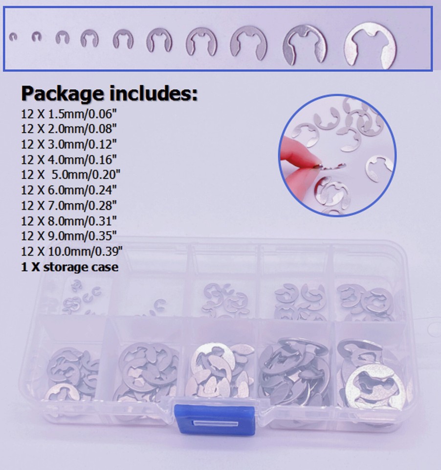 120 E Clips C CIRCLIPS Stainless Steel Kit Retaining Ring Assorted 1 ...