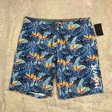 Hurley Board Shorts Mens 36 Waist Glaze Blue Birds Of Paradise Quick Dry NEW