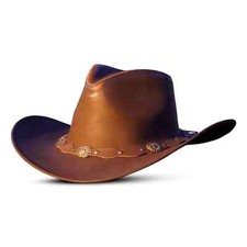 Men and Women Brown Genuine Leather Cowboy Western Hat