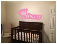 Princess With Crown Vinyl Wall Sticker Decal 36"x15" Choose your Color