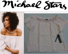 MICHAEL STARS XS Double Gauze Short sleeve Off Shoulder Blouse BLOOM Pink - $118