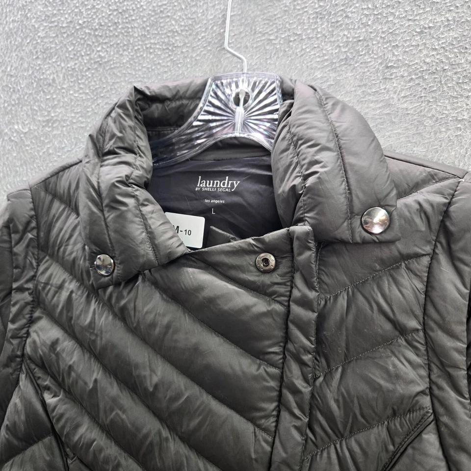 Jaqueta feminina Laundry Shelli Segal grande preta acolchoada assimétrica zíper completo - Imagem 3 de 4