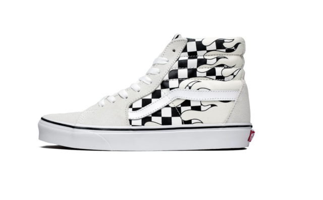 checkered flame high top vans