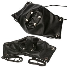 Leather PU Half Face Mask with Mouth Gag Plug Restraint Game Head Harness BDSM