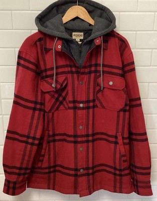 RedHead Jacket Mens L Red Black Plaid Hooded Flannel Quilted Lining Lumberjack