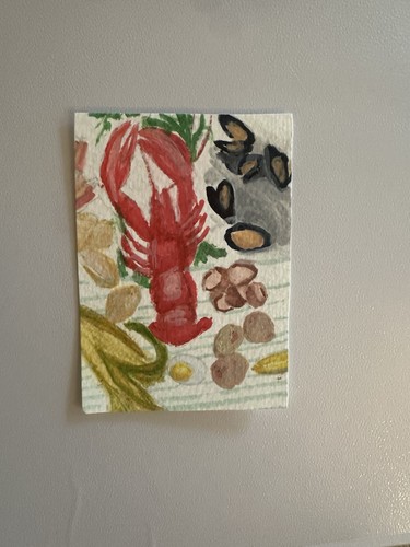 ACEO Art Card Lobster Dinner Original Painting