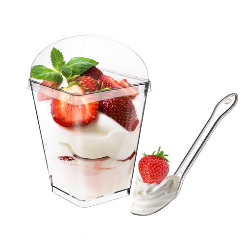 100 Pack 5 oz Dessert Cups with Lids and Spoons, Tall Appetizer Cups Clear Pl...