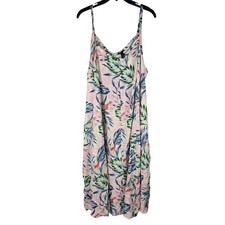 Torrid Size 2x Midi Challis Sleeveless Trapeze Dress Pockets Pink Tropical Leaf