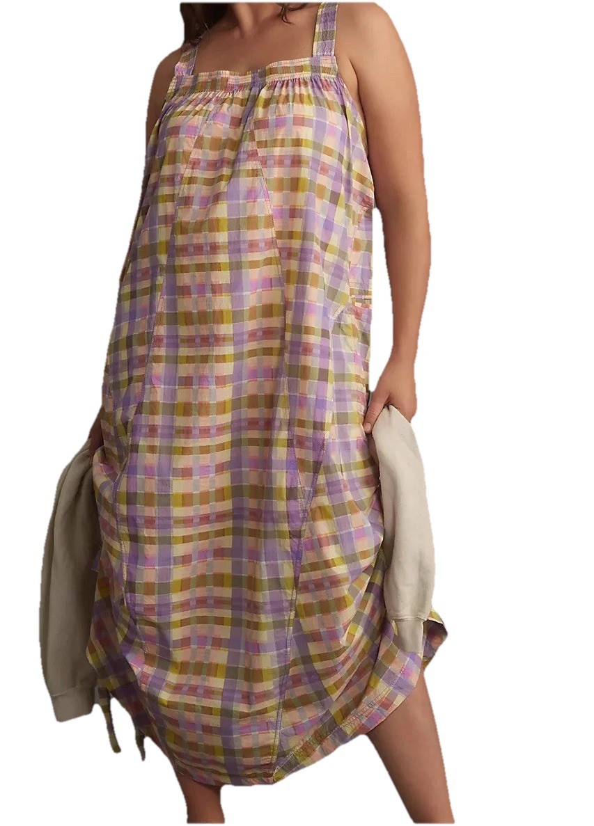 Anthropologie Daily Practice Coming Up Maxi Dress Lilac Plaid $118 Size L