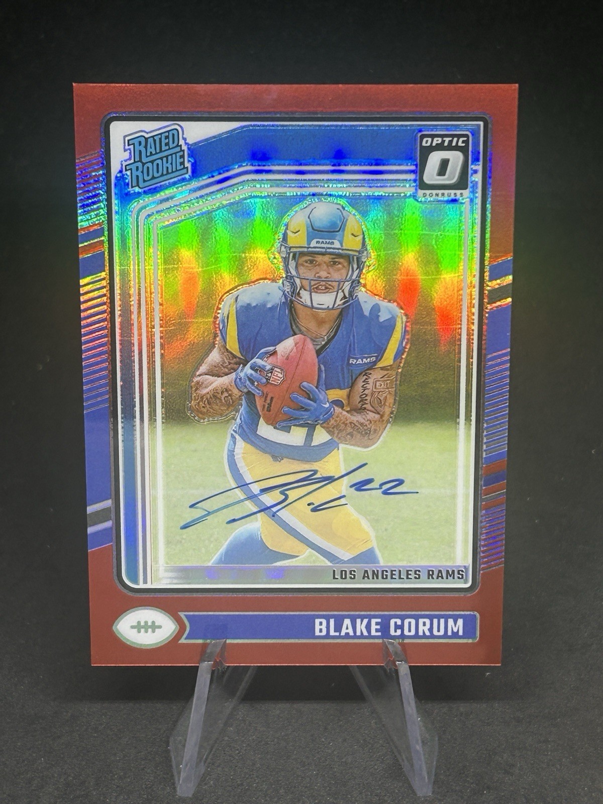 2024 Panini Optic Blake Corum AUTO Red Prizm /75 RC Rated Rookie #208 LA Rams