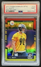 2017 Panini Donruss Optic T.J. Watt RC Red and Yellow Rookie #122 Steelers PSA 9