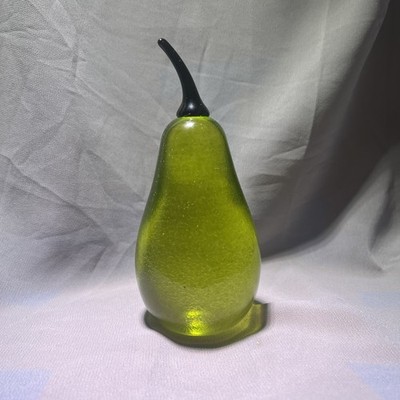 Mark Armstrong 5  Signed Art Glass Paperweight Green Pear Black Stem