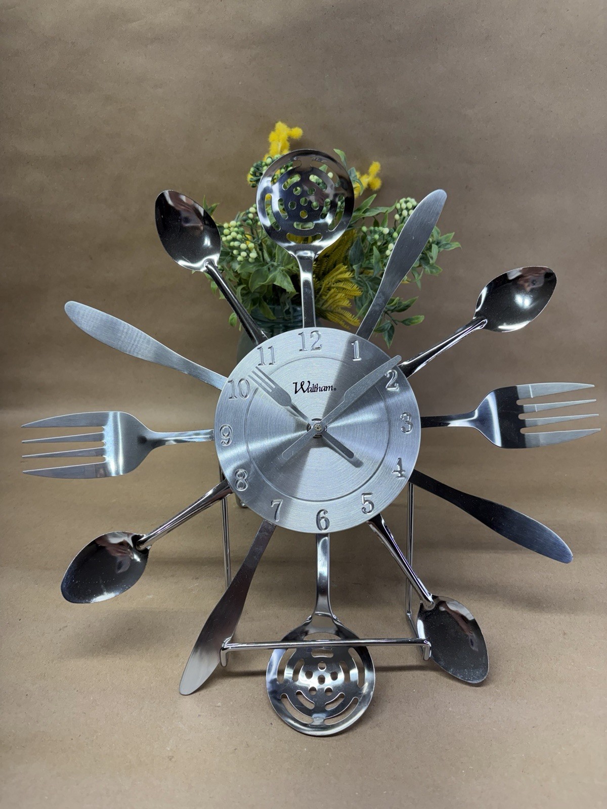 Waltham Silverware Wall Clock MCM Reproduction Kitchen Utensil Spoon Fork Works