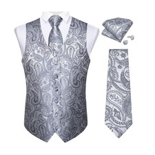 DiBanGu Mens Vest and Tie Set Formal Paisley Waistcoat and Necktie Pocket Squ...