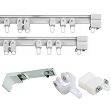 ILINE DOUBLE CURTAIN TRACK BENDABLE RAIL SET 132–170cm WALL FIX SUPPORT