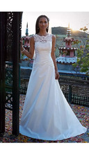 David's Bridal A-Line Ivory Taffeta Illusion Lace Wedding Dress Size 2 WG3529
