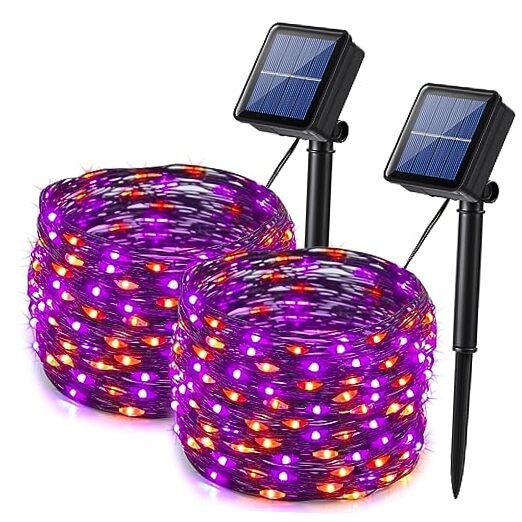 2 Pack 33ft Solar Fairy Lights with 100 Orange Purple LEDs
