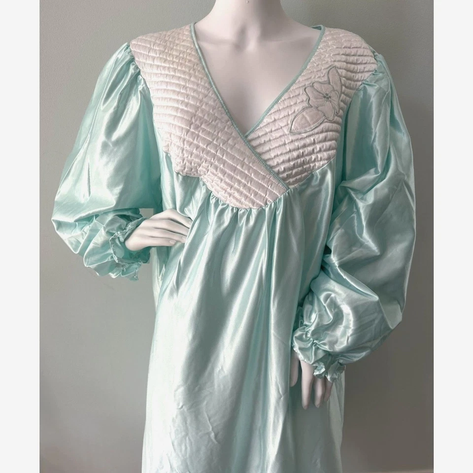 Vestido de Noche Vintage Años 80 Metálico Azul Verde Manga Larga Vestido para Dormir Talla 3XL Foto 2 de 4