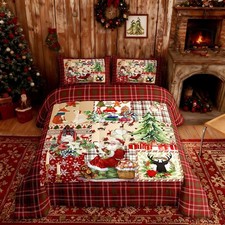 Merry Christmas Comforter Set Queen Size,Xmas Tree Deer Antler Bedding Set Ca...