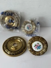 Pair Of Solid Brass Floral Drapery Tiebacks/NOS
