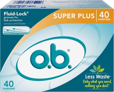 o.b. Tampons Super Plus 40 Count Comfort Fluid Lock t Applicator Free Unscented