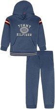 Tommy Hilfiger 2PC Toddler Fleece Jogger Hooded Sweatsuit Set Blue
