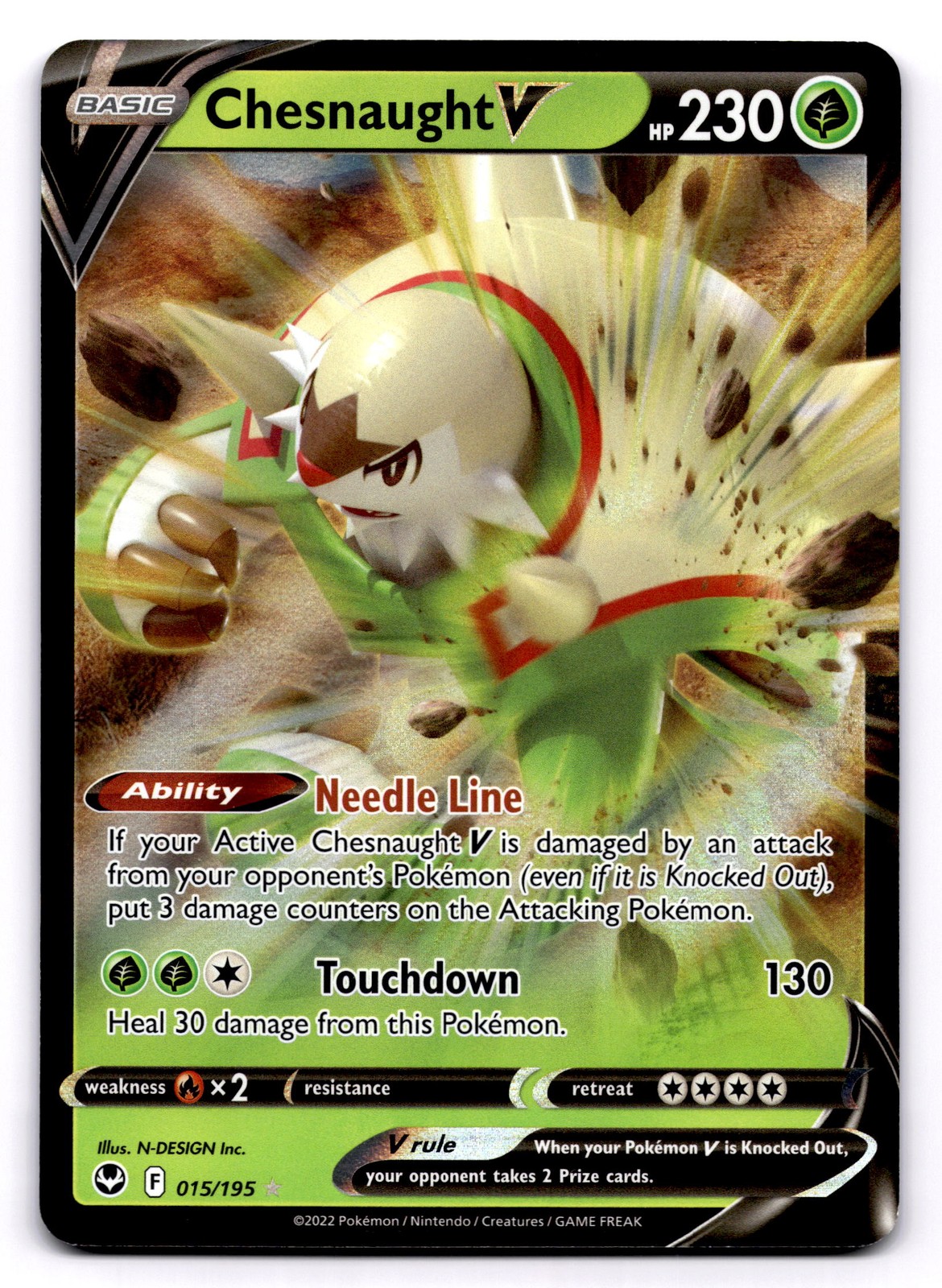 Chesnaught V 15/195 Ultra Rare Pokemon TCG SWSH12: Silver Tempest NM