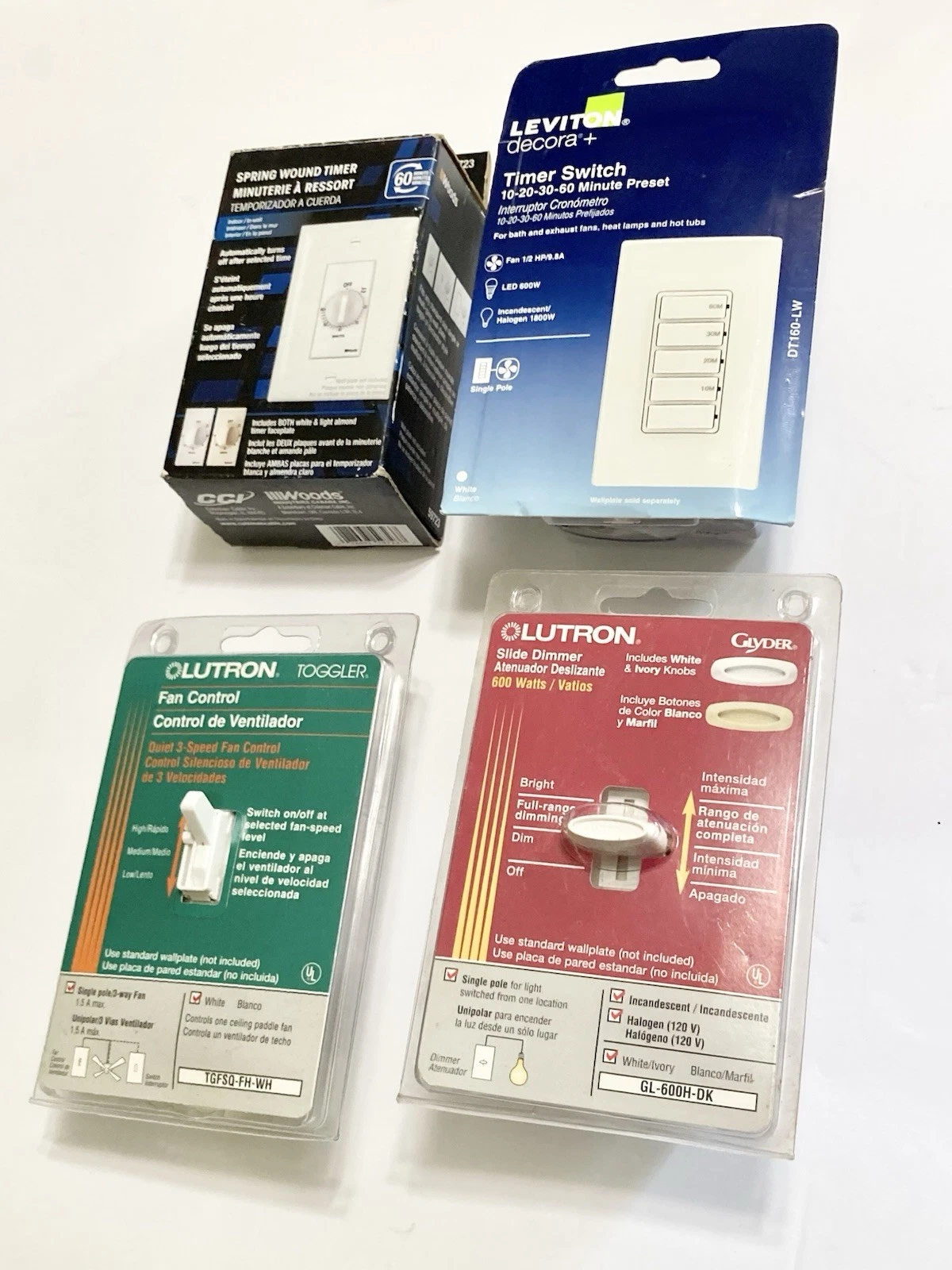 Lot Of 4 NEW Timers/Fan Control/Dimmer Switches. Leviton,Lutron, Woods
Opens in a new window or tab