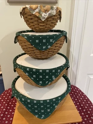 Longaberger Bowl Basket Liners Set Only 13", 11", 9", 7" Heritage Green Pumpkin - Image 1 of 2