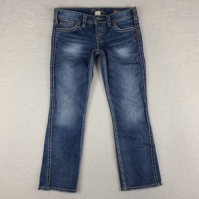 Silver Jeans Womens 28 Blue Frances Capri Dark Wash Denim