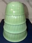 Fire King Jadeite Jadite Green Swirl Nesting Bowls (4 pc Set) - USA Vtg (B)