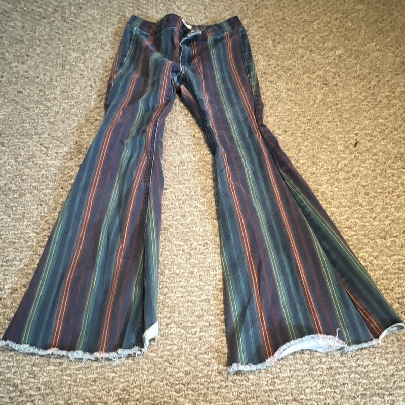 Rock & Roll Cowgirl Girls Striped Flared Button Denim Jeans Western Size 14