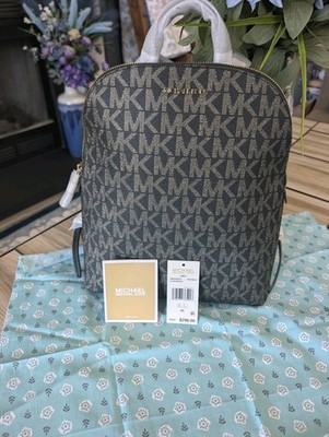 NWT MICHAEL KORS CINDY LARGE BACKPACK MK LOGO BLK/GOLD