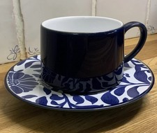 Denby Malmo Bloom cup and saucer Cobalt Blue White Pattern Discontinued Rare 