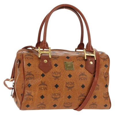 #ad MCM Logogram Vicetos Hand Bag PVC Leather 2way Brown Gold Auth 158823 $216.00