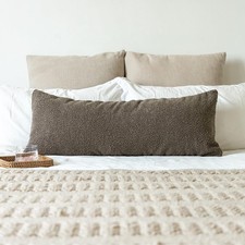 14x36 inch Boucle Lumbar Pillow Cover, Dark Brown Woven Texture Neutral Long ...