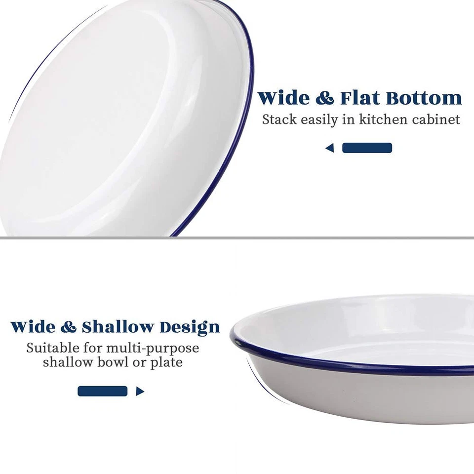 9.5 Inch Enamel Plates, 2 Pack Salad Pasta Bowls Enamelware Dinner Plates Whi... - Image 2 of 4