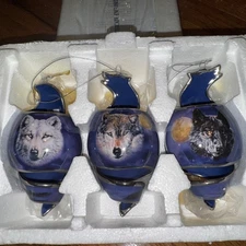 Bradford Editions Vision Of The Night  Wolves Porcelain Ornaments Set Of 3