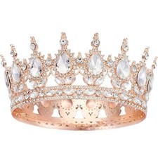 YOUldIANZI Queen Crown Rhinestone Wedding Crowns and Tiaras for Rose Gold White