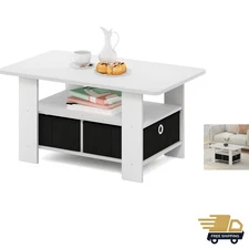 Sturdy White Coffee Table with 2 Bin Drawer - Perfect for Stylish Interiors