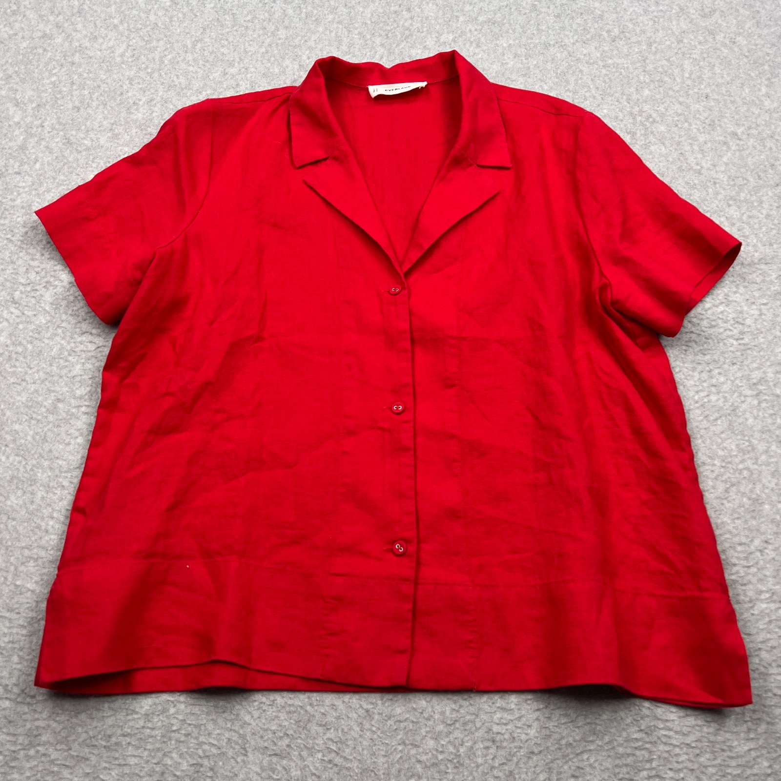 Everlane 100% Linen Button Up Shirt Womens Medium Red Short Sleeve European Flax