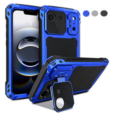For iPhone 18 Pro Max 17E 16 15 Aluminum Metal Rugged Stand Cover Tempered Glass