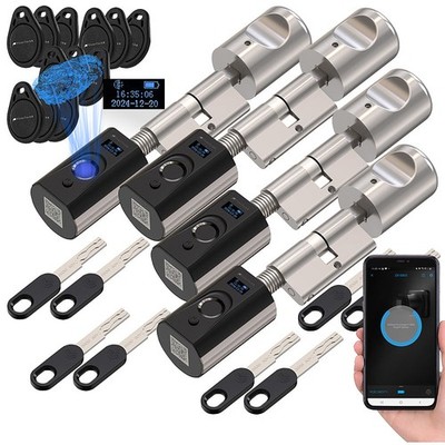 VisorTech 4er-Set elektronische Tür-Schließzylinder, Fingerabdruck, Transponder