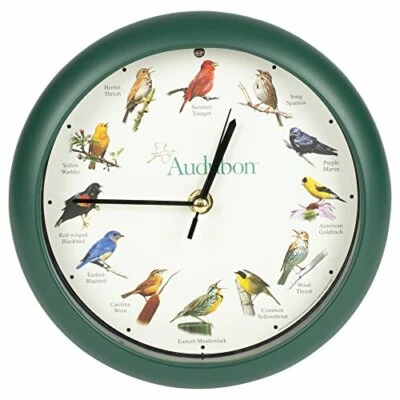 Audubon Society Singing Bird Wall / Desk Sound Clock, 8 Inch, Green
