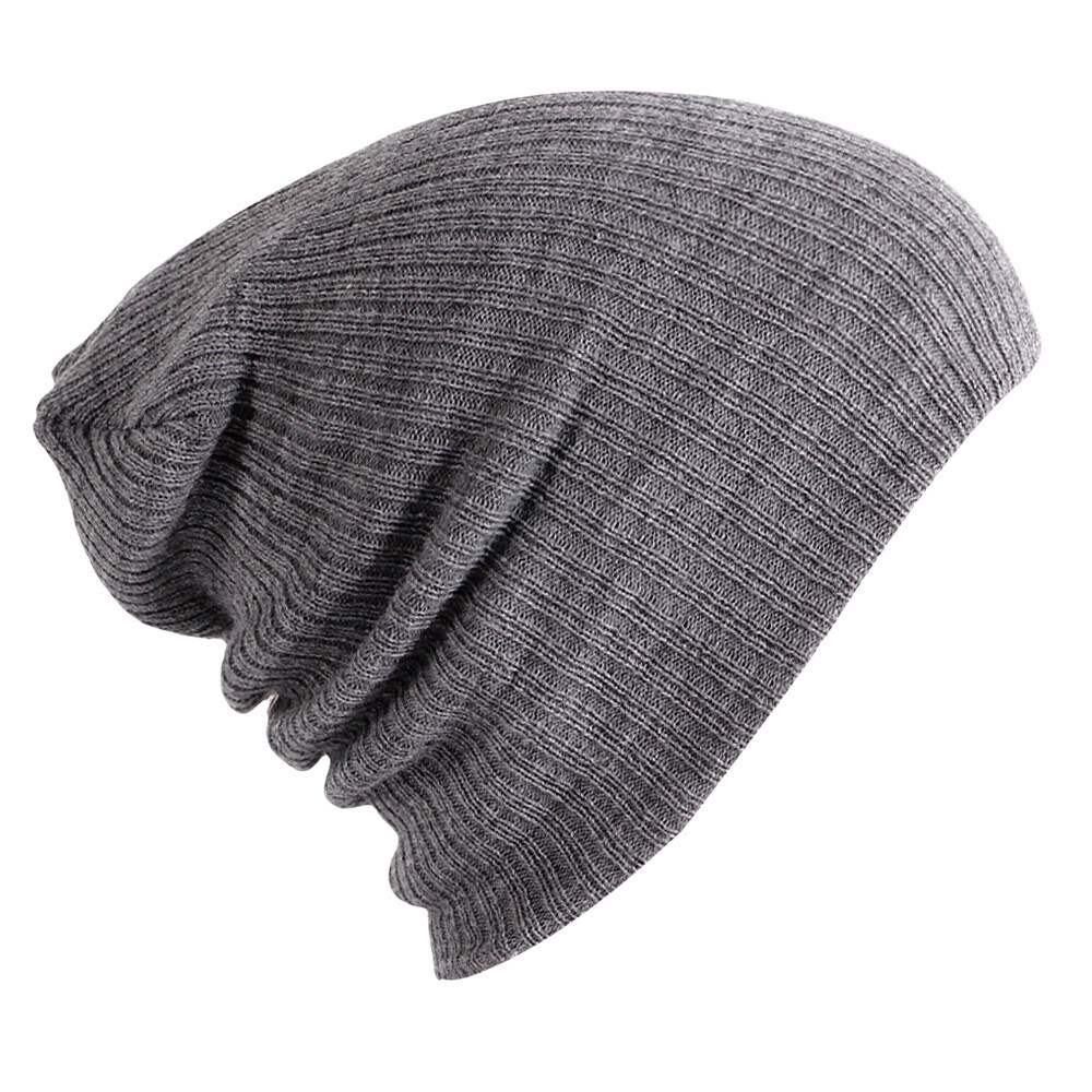 Men's and Women's Striped Knitted Hat Solid Color Comfortable Beanie Hat