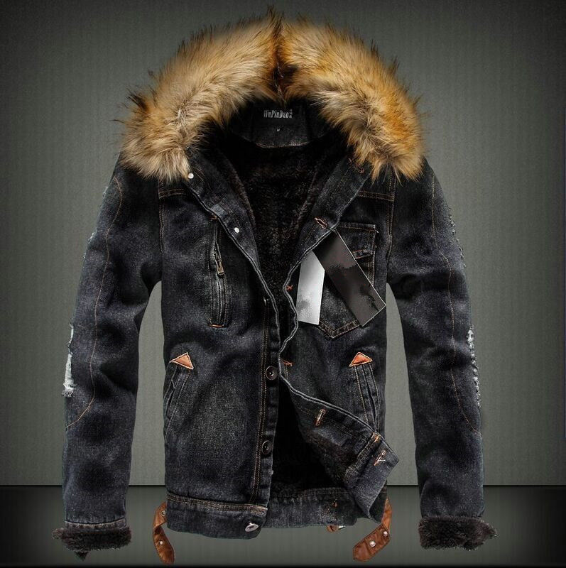 ALTRA Cappotto uomo pelliccia collo foderato pile giacche jeans denim cappotto invernale cowboy outwear
