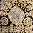 Vintage Dark Red/Maroon Velvet Tea Cozy Mirrored With Pearl Beads Gold Trim — photo 4